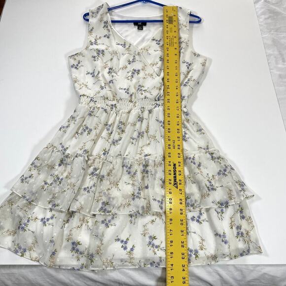 IZ BYER Juniors LG Y2K Ruffled Floral Sleeveless Cottage Fairy V-Neck Dress Midi - Picture 6 of 10